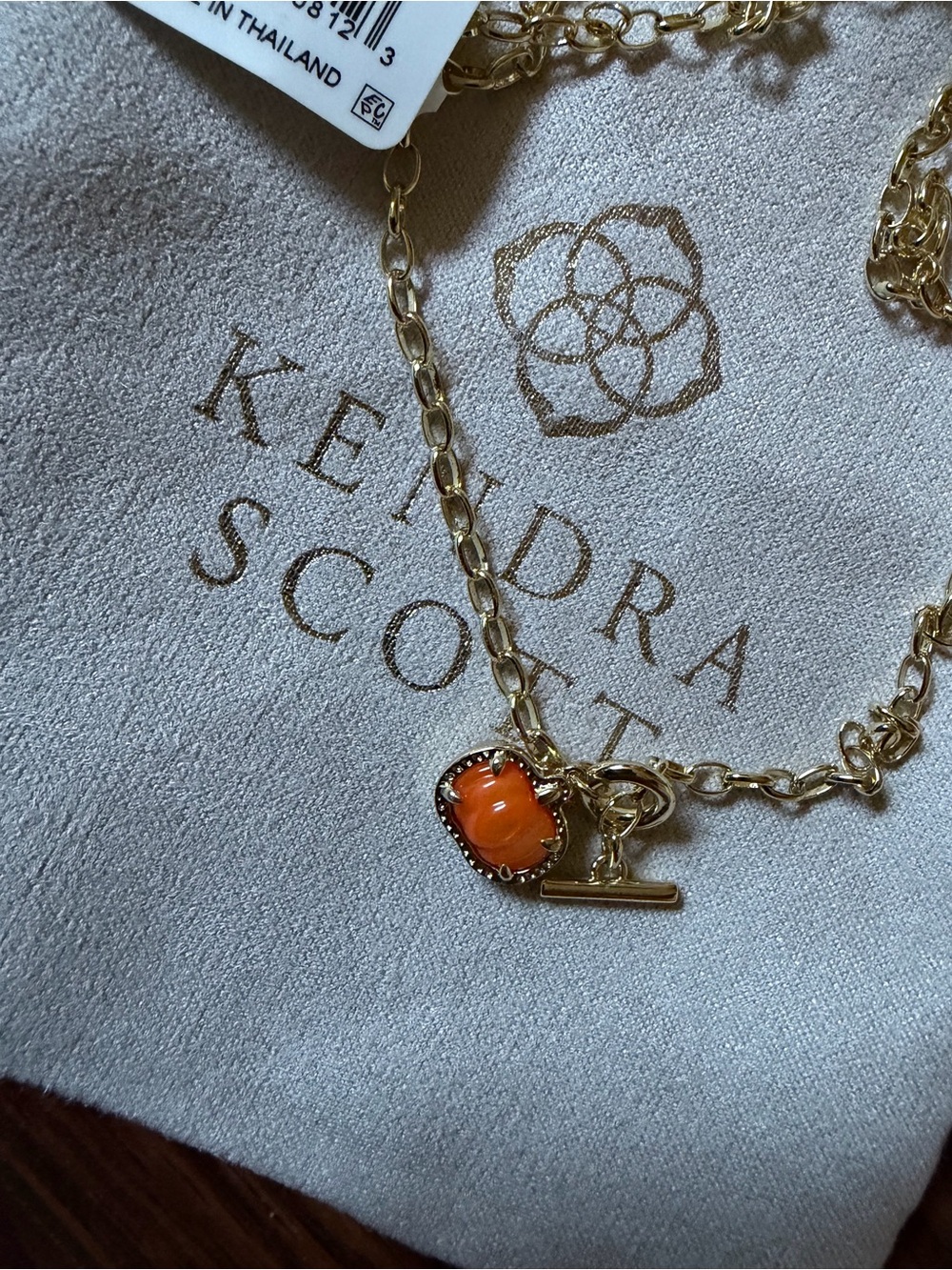 Kendra Scott Gold Chain Necklace with Orange pumpkin pendant